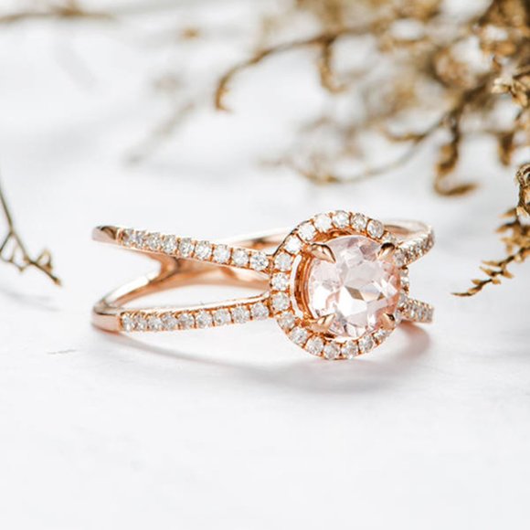 Champagne Stone Engagement/Wedding Crystal Rose Gold Ring for Women, VIP308 - Picture 2 of 5